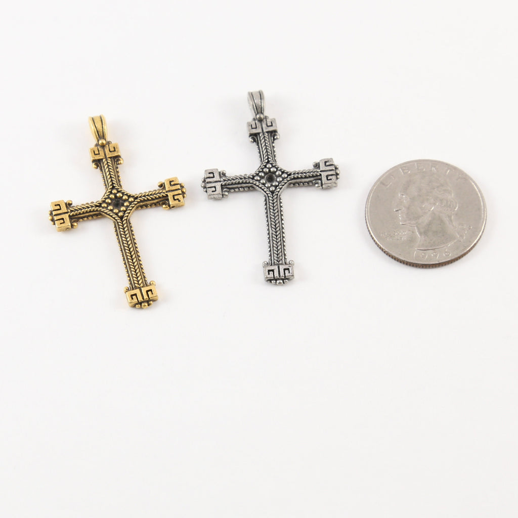 Pewter Ornate Lined Cross Charm Pendant Religious Spiritual