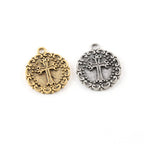 22mmx20mm Pewter Raised Cross Coin Charm with Swirl Edge Pendant