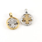 Pewter Silver and Gold Medieval Cross Coin Ring Charm Pendant