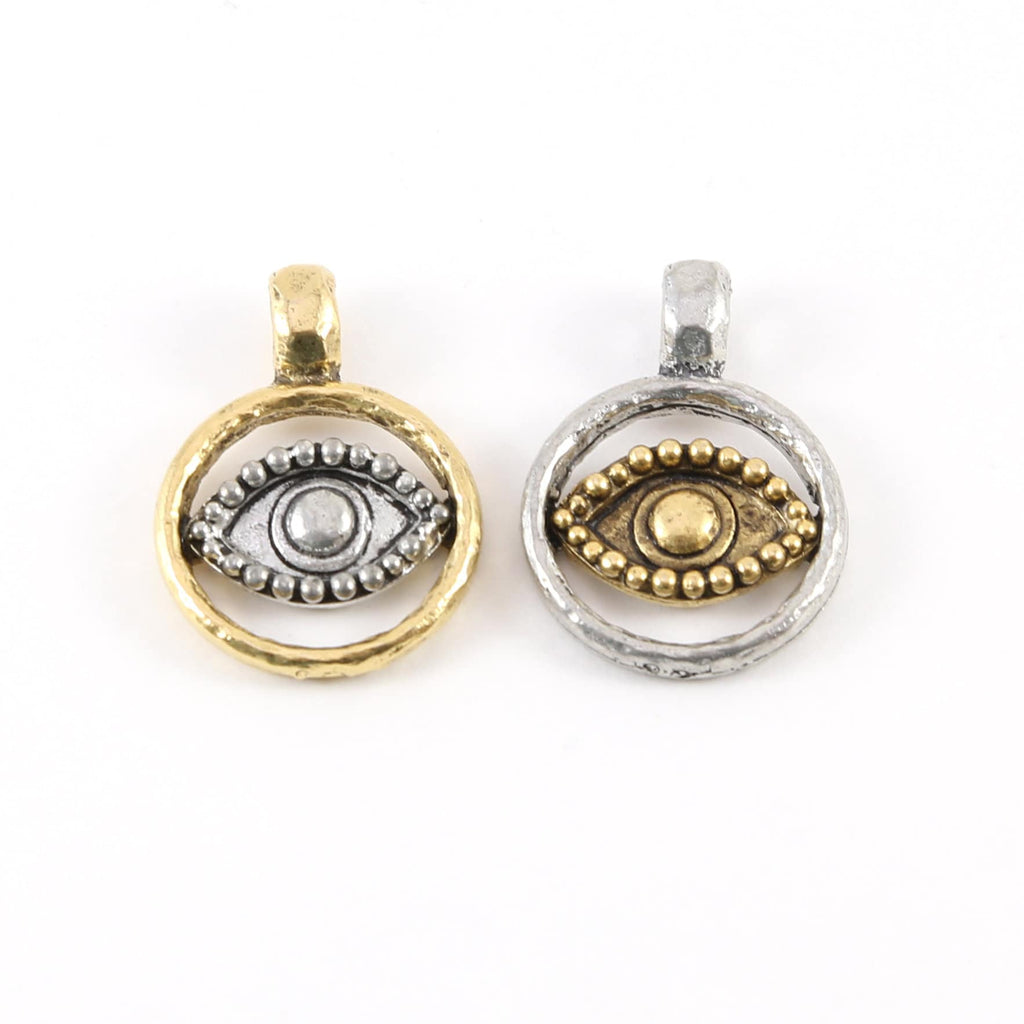 Pewter Gold and Silver Evil Eye Pendant Charm with Cut Out