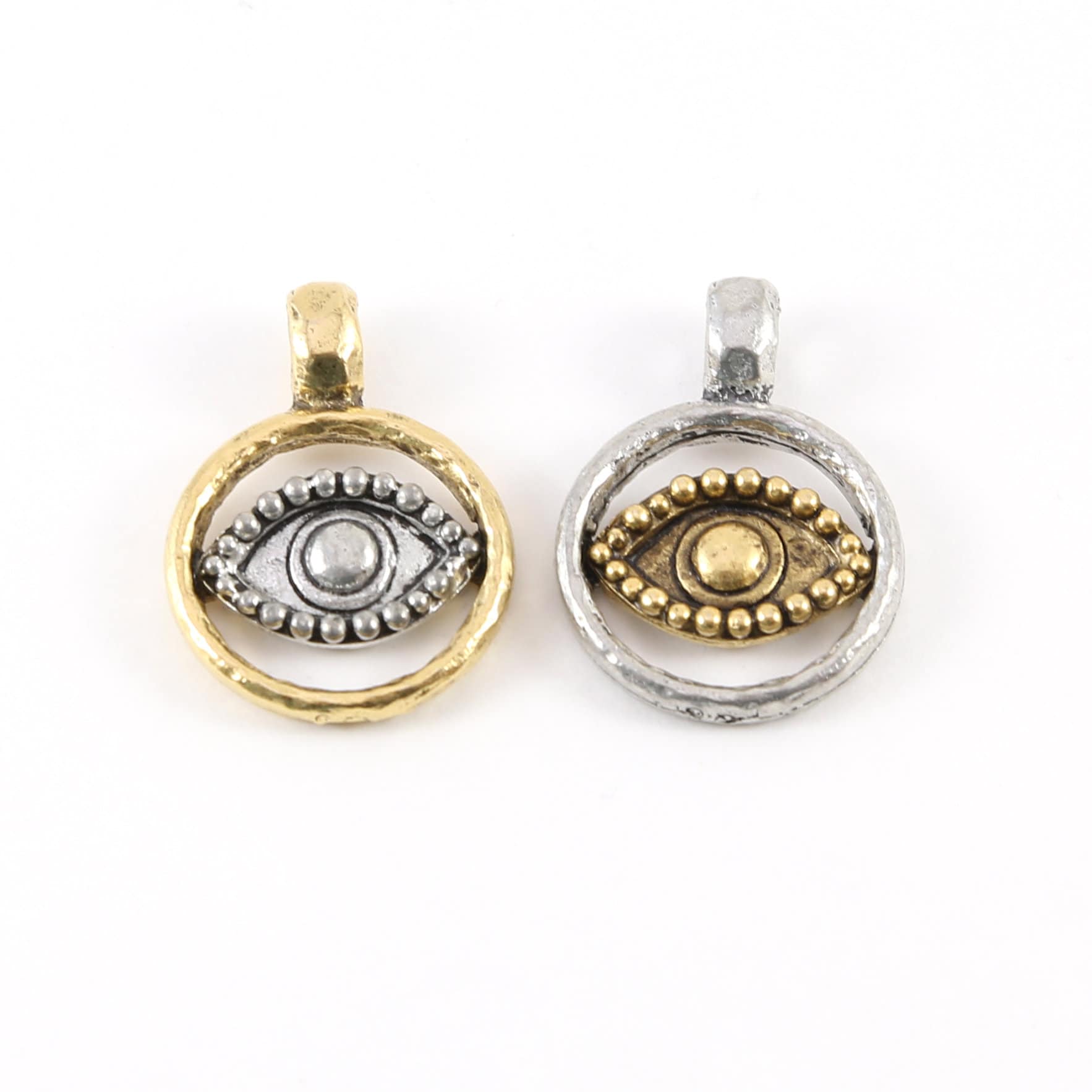 Pewter Gold and Silver Evil Eye Pendant Charm with Cut Out