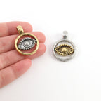 Pewter Gold and Silver Evil Eye Pendant Charm with Cut Out