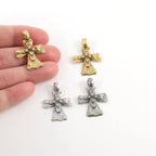 Pewter Layered Raised Cross Charm Hammered Textured Detailing (2pc)