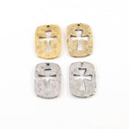22mmx15mm Pewter Cross Cut Out Charm Dog Tag Charm Hammered Textured (2pc)