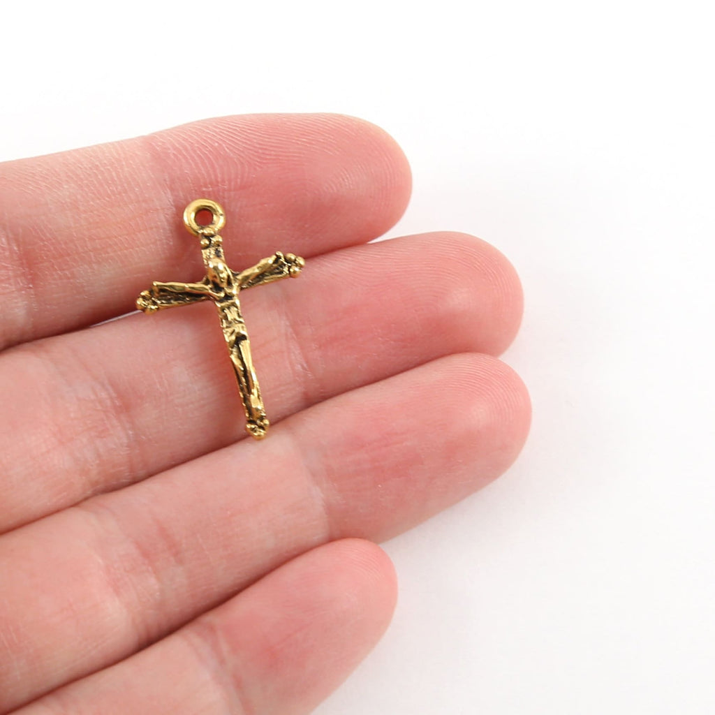 Pewter Dainty Crucifix Cross Charm Pendant Religious Spiritual (2pc)