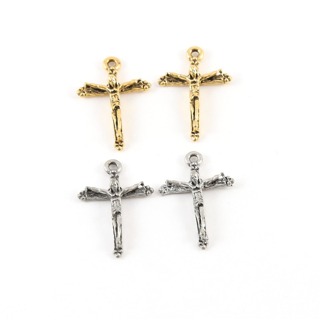 Pewter Dainty Crucifix Cross Charm Pendant Religious Spiritual (2pc)