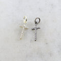 Sterling Silver or Vermeil Long Oxidized or CZ Cross Religious Charm Pendant
