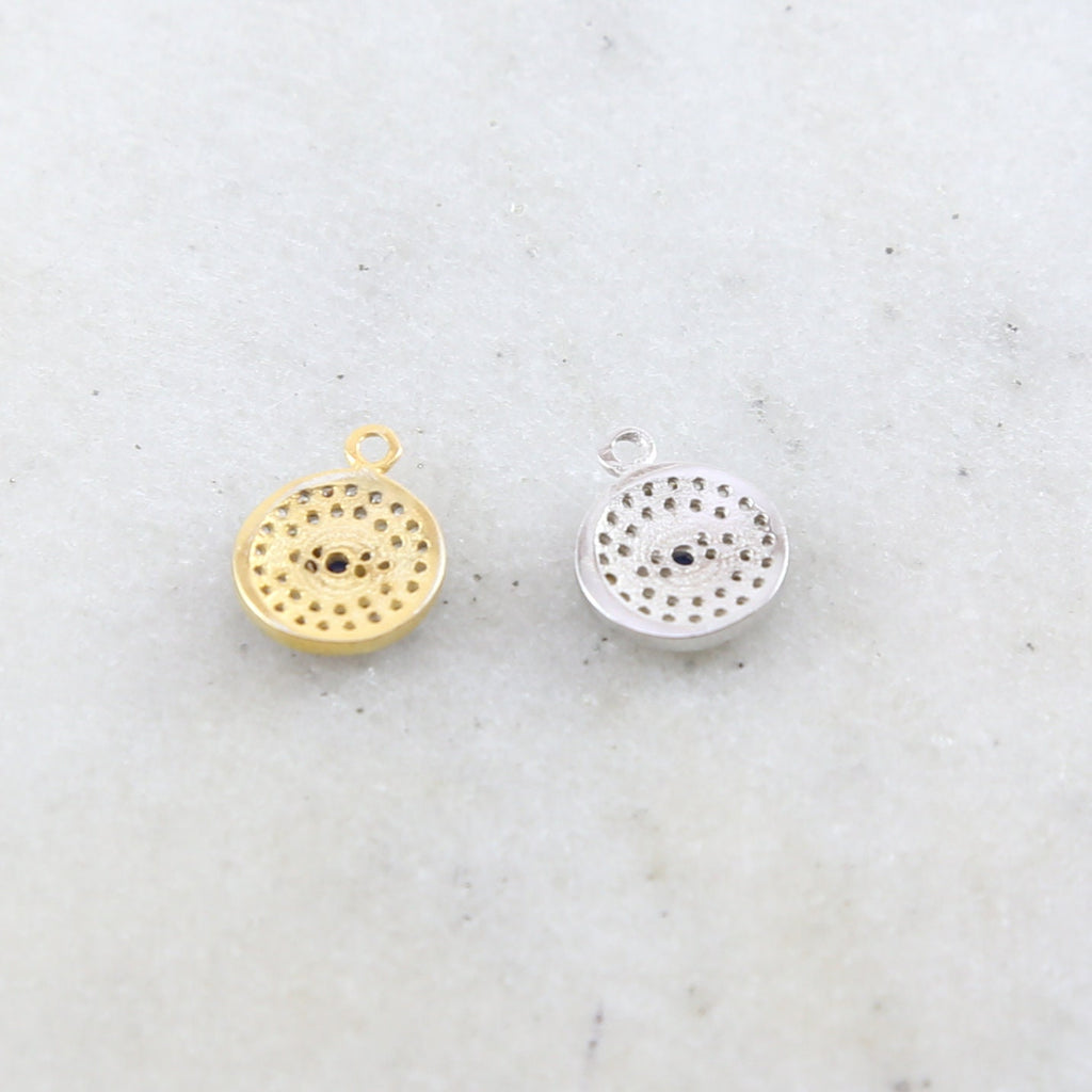 Sterling Silver or Vermeil Round Pave CZ Evil Eye Protector Pendant