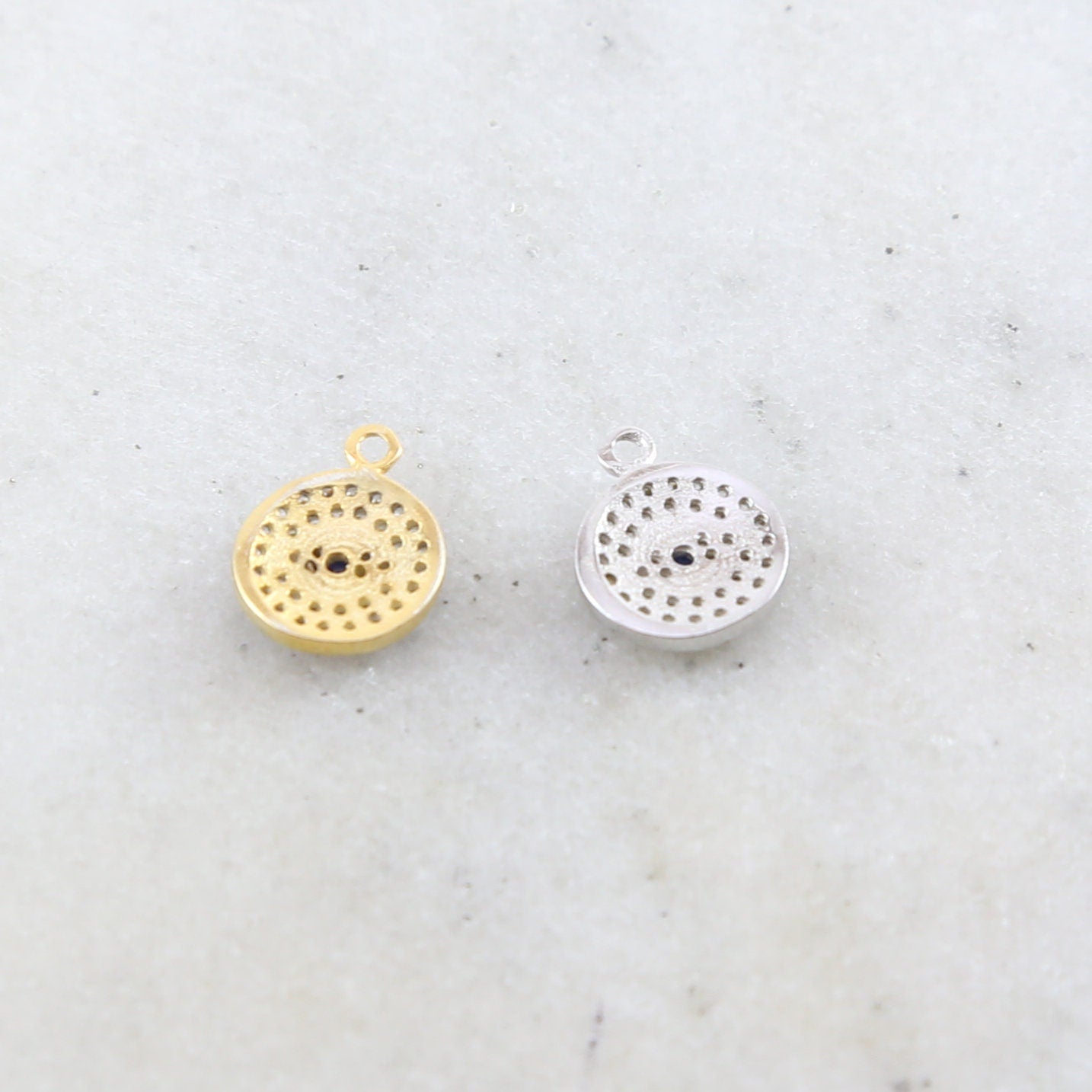 Sterling Silver or Vermeil Round Pave CZ Evil Eye Protector Pendant