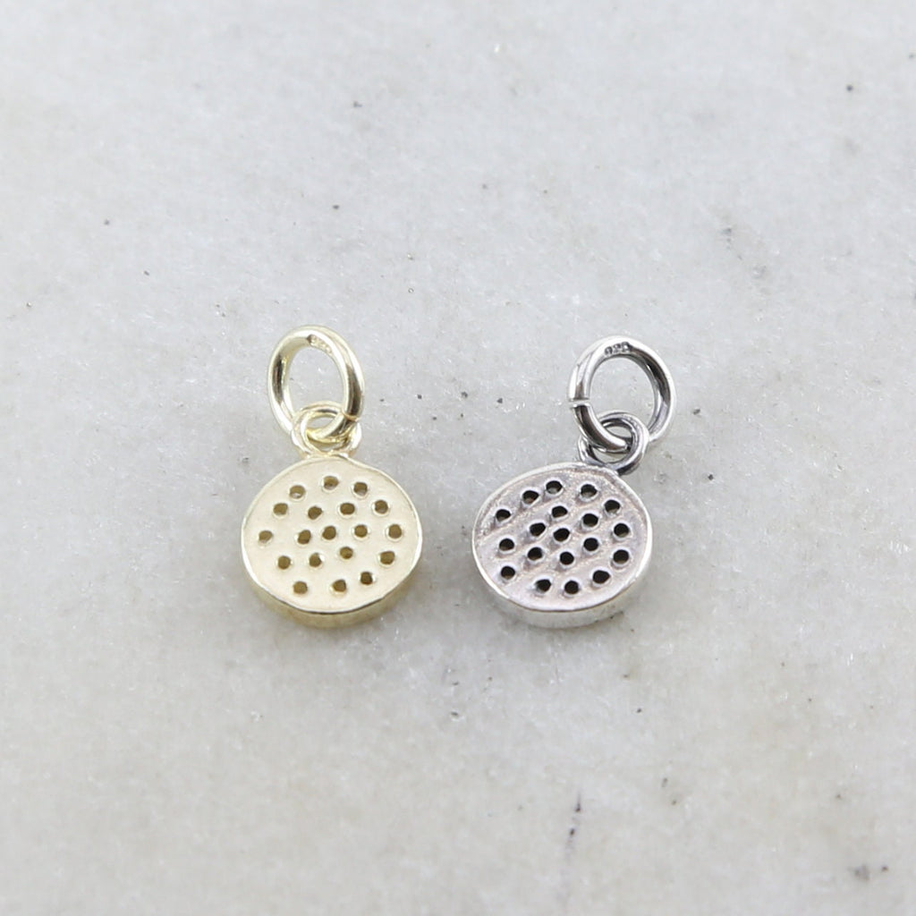Sterling Silver or Vermeil Round Circle CZ Pave Cubic Zirconia Disc Charm Coin