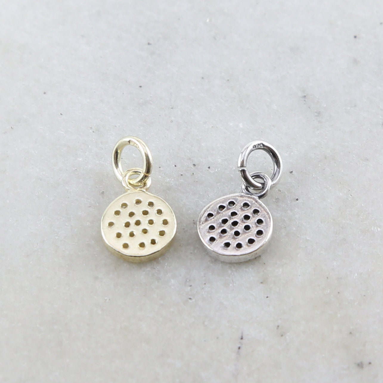 Sterling Silver or Vermeil Round Circle CZ Pave Cubic Zirconia Disc Charm Coin