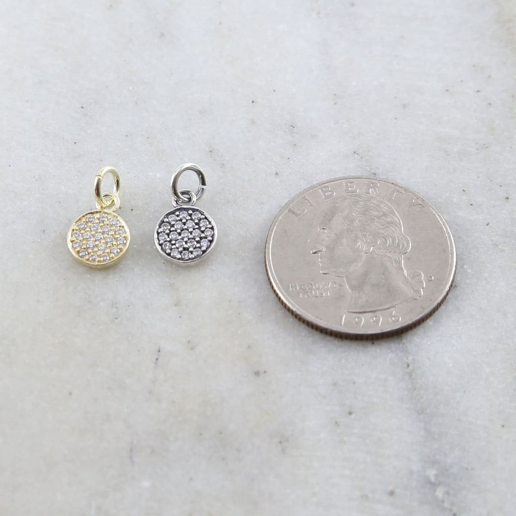 Sterling Silver or Vermeil Round Circle CZ Pave Cubic Zirconia Disc Charm Coin