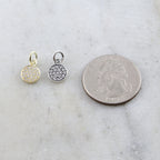 Sterling Silver or Vermeil Round Circle CZ Pave Cubic Zirconia Disc Charm Coin
