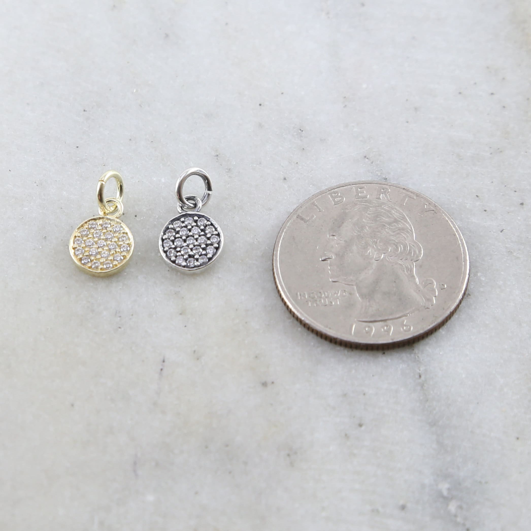 Sterling Silver or Vermeil Round Circle CZ Pave Cubic Zirconia Disc Charm Coin