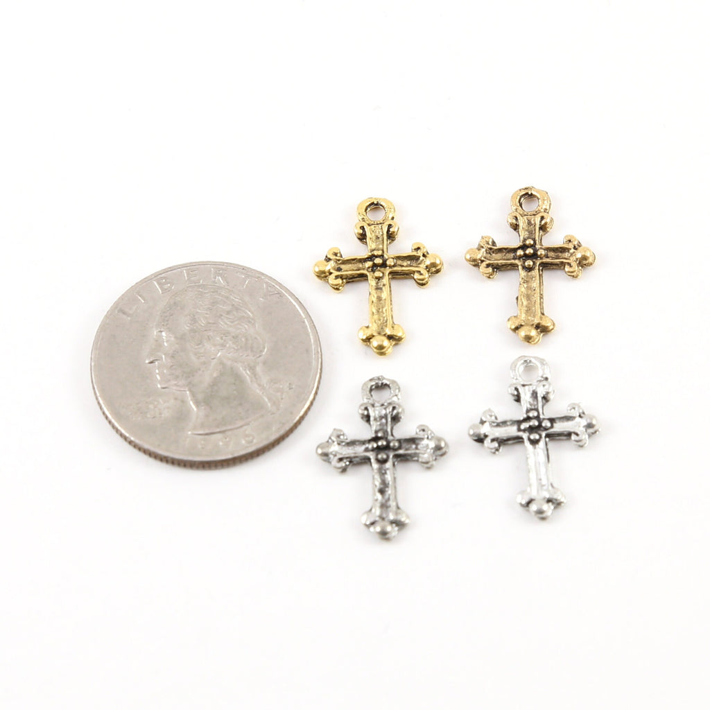 Pewter Mini Tiny Small Fleur De Lis Cross Charm Pendant (2pc)