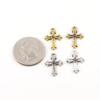Pewter Mini Tiny Small Fleur De Lis Cross Charm Pendant (2pc)