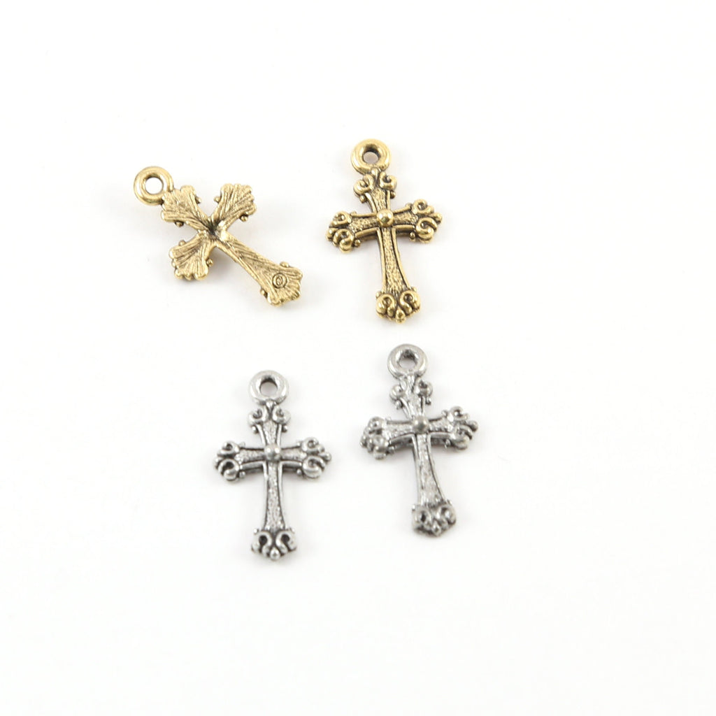 20mmx10mm Pewter Mini Cross Charm with Ball in Center Pendant Religious (2pc)
