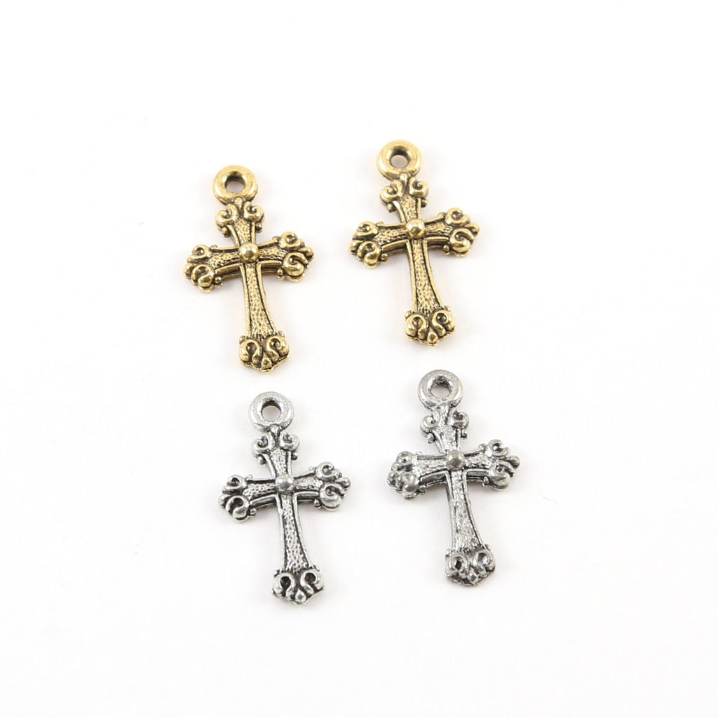 20mmx10mm Pewter Mini Cross Charm with Ball in Center Pendant Religious (2pc)
