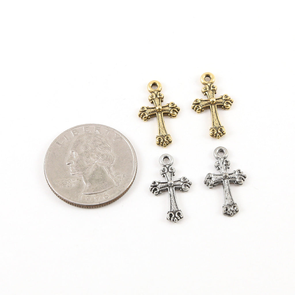 20mmx10mm Pewter Mini Cross Charm with Ball in Center Pendant Religious (2pc)