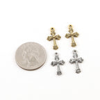 20mmx10mm Pewter Mini Cross Charm with Ball in Center Pendant Religious (2pc)