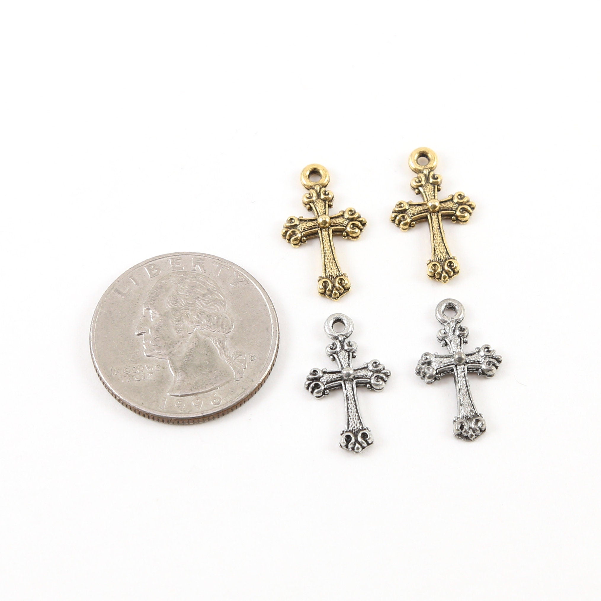 20mmx10mm Pewter Mini Cross Charm with Ball in Center Pendant Religious (2pc)