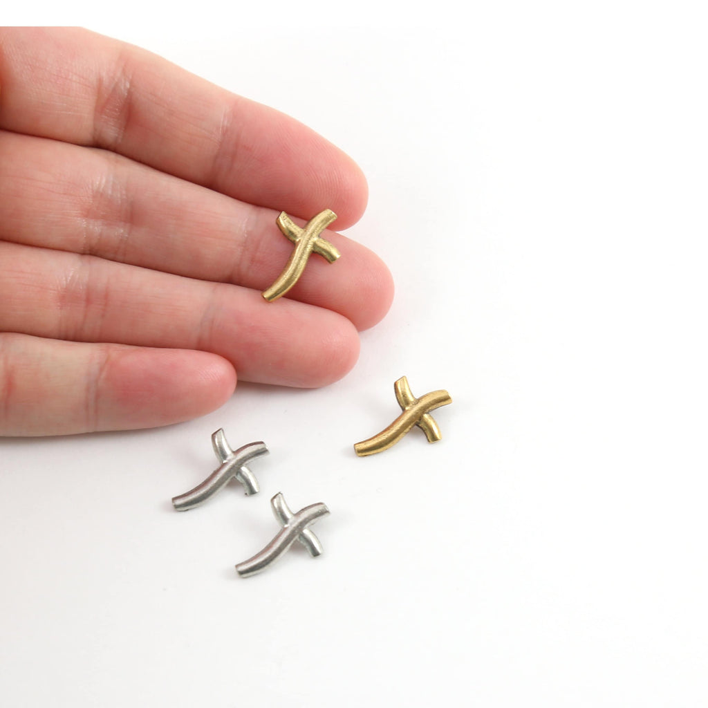 Pewter Small Curve Swirl Cross Bead Charm with Hiding Bail (2pc)