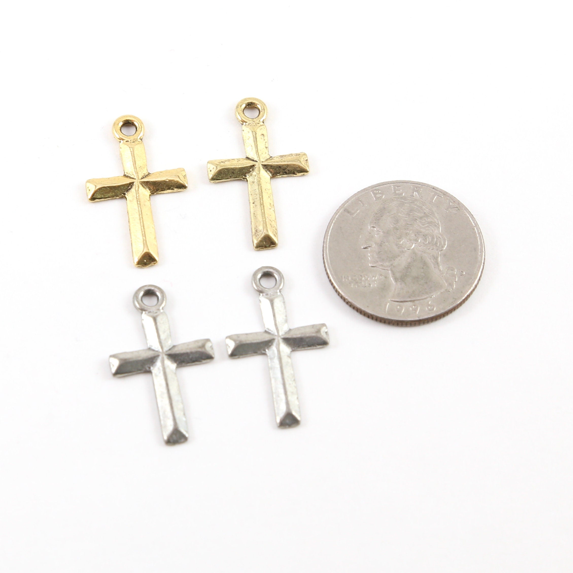 26mmx15mm Pewter Raised Beveled Cross Charm Pendant Religious Spiritual (2pc)