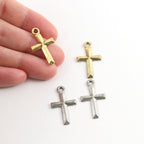 26mmx15mm Pewter Raised Beveled Cross Charm Pendant Religious Spiritual (2pc)