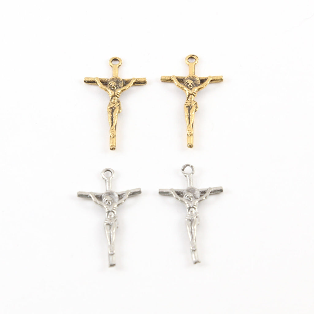 26mmx16mm Pewter Small Lightweight Thin Crucifix Jesus Cross Charm (2pc)