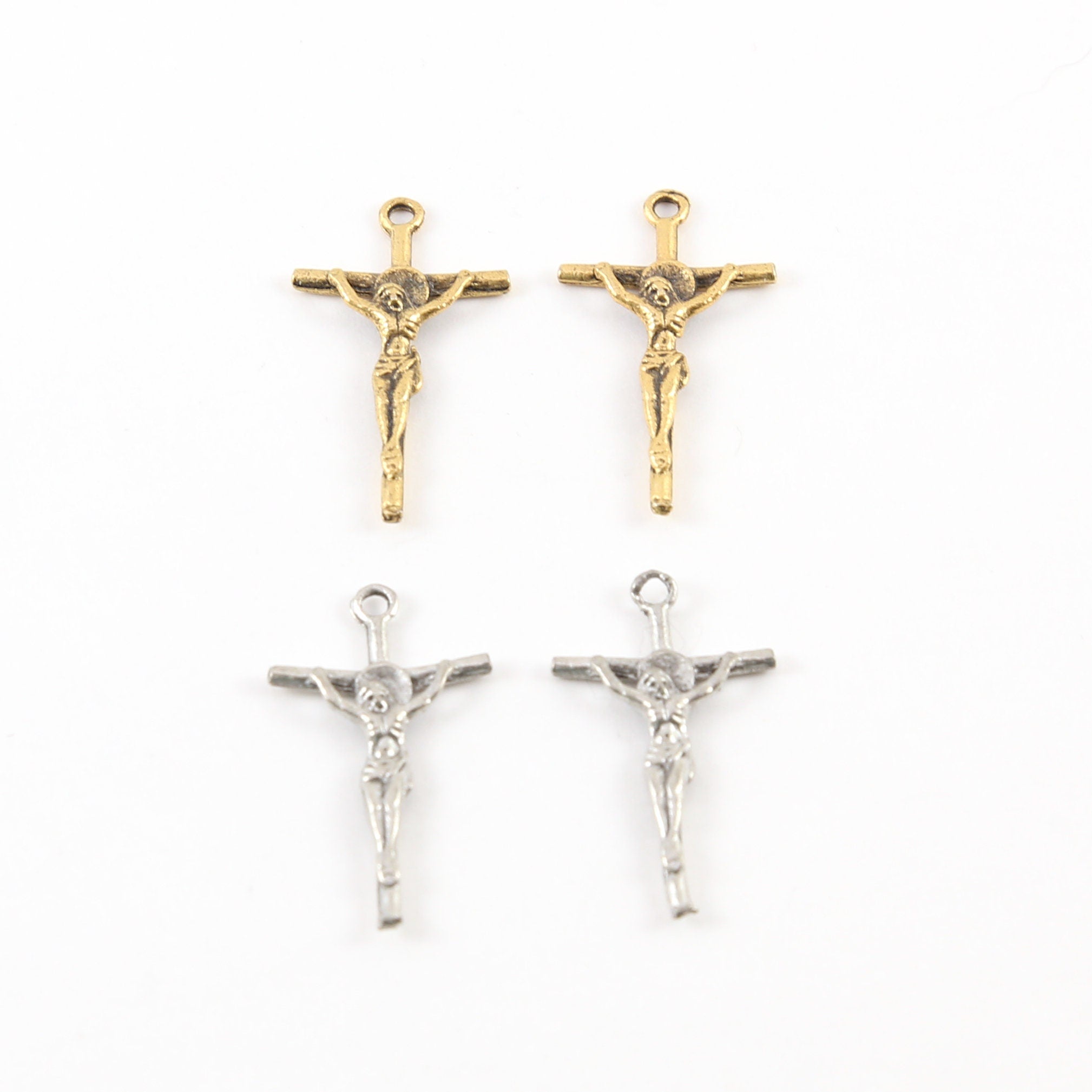 26mmx16mm Pewter Small Lightweight Thin Crucifix Jesus Cross Charm (2pc)