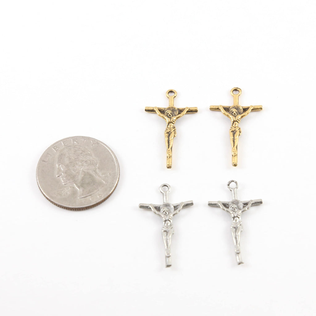 26mmx16mm Pewter Small Lightweight Thin Crucifix Jesus Cross Charm (2pc)