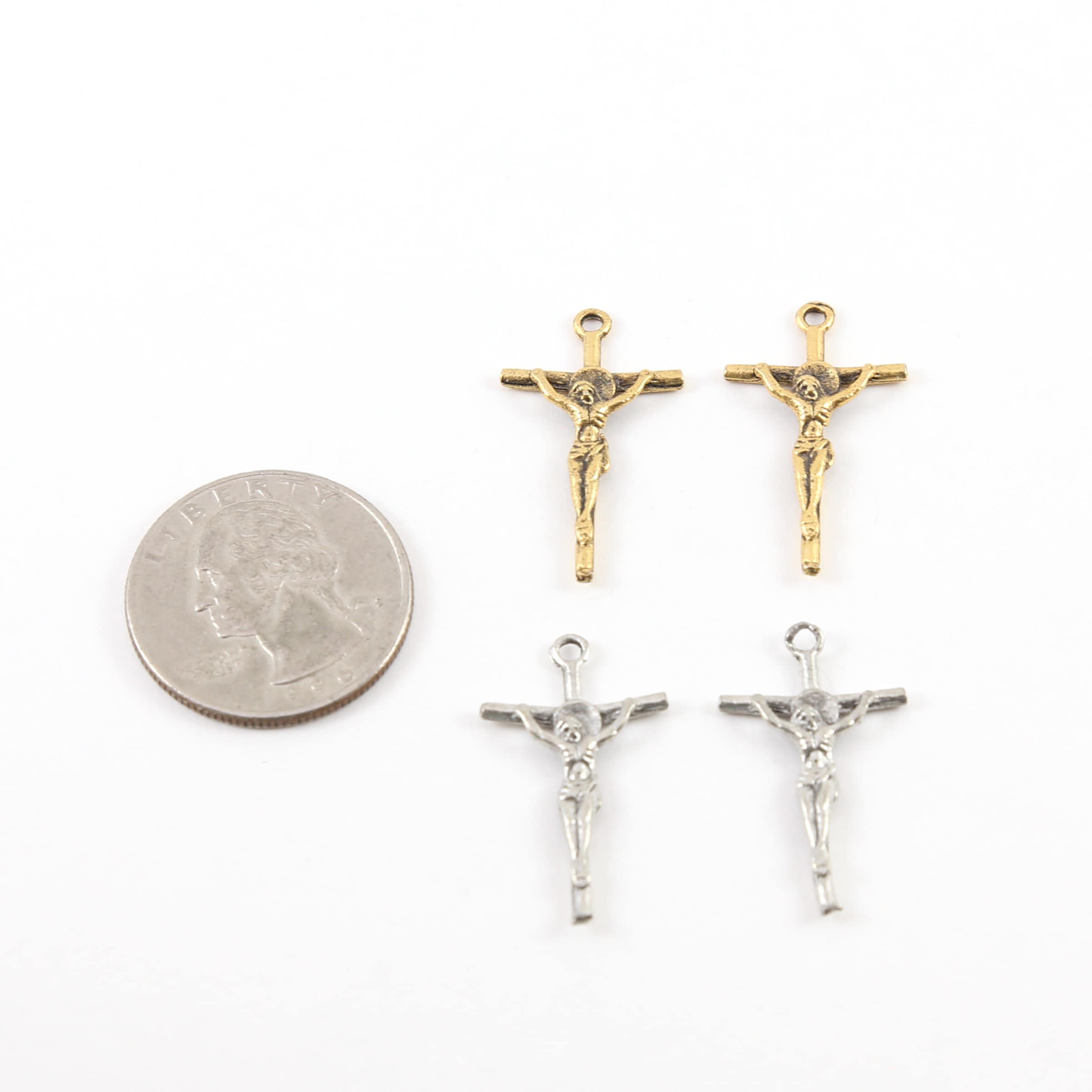 26mmx16mm Pewter Small Lightweight Thin Crucifix Jesus Cross Charm (2pc)