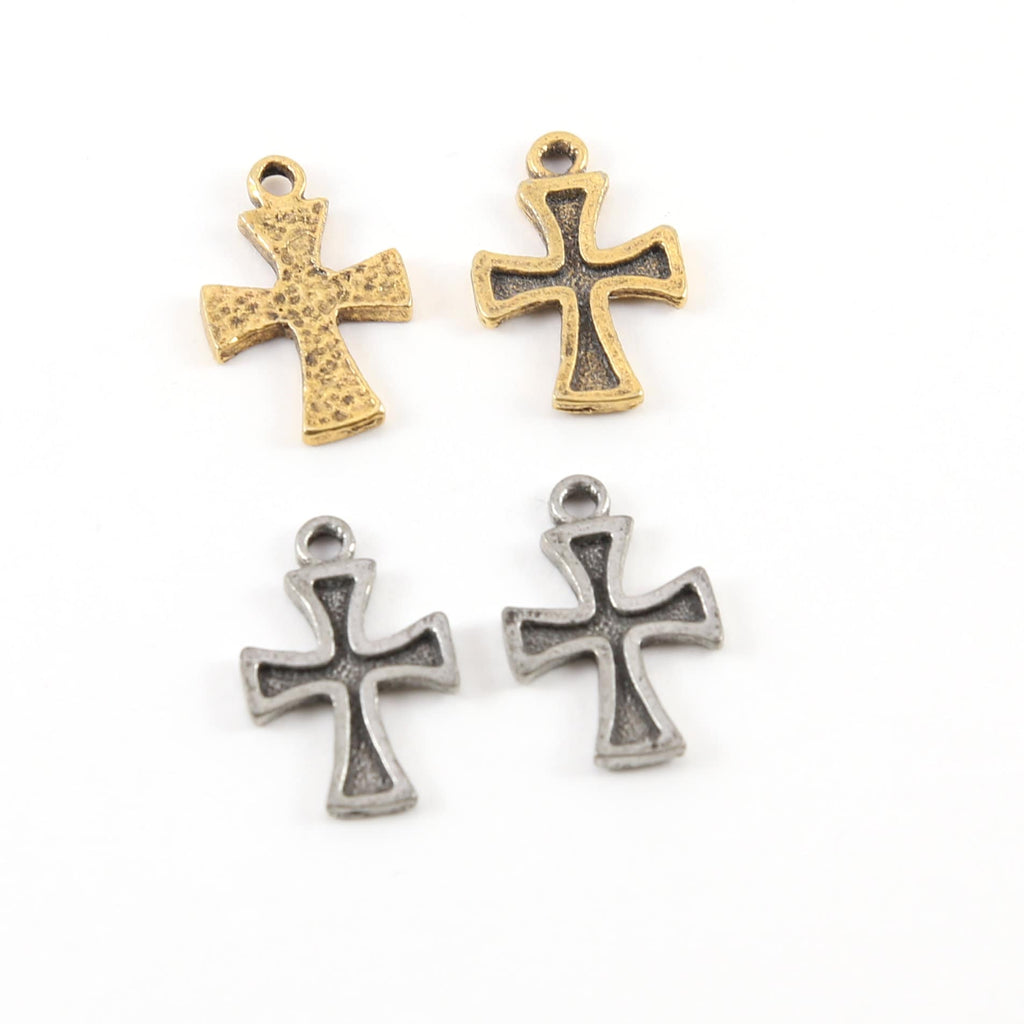 Pewter Indented Cross Charm Pendant Religious Spiritual (2pc)