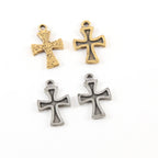 Pewter Indented Cross Charm Pendant Religious Spiritual (2pc)