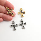 Pewter Indented Cross Charm Pendant Religious Spiritual (2pc)