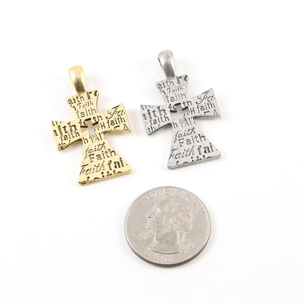 Pewter Large Faith Script Cross Charm Cross Pendant Religious