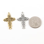 35mmx23mm Pewter Indented Cross with Fancy Edge Fleur De Lis Design