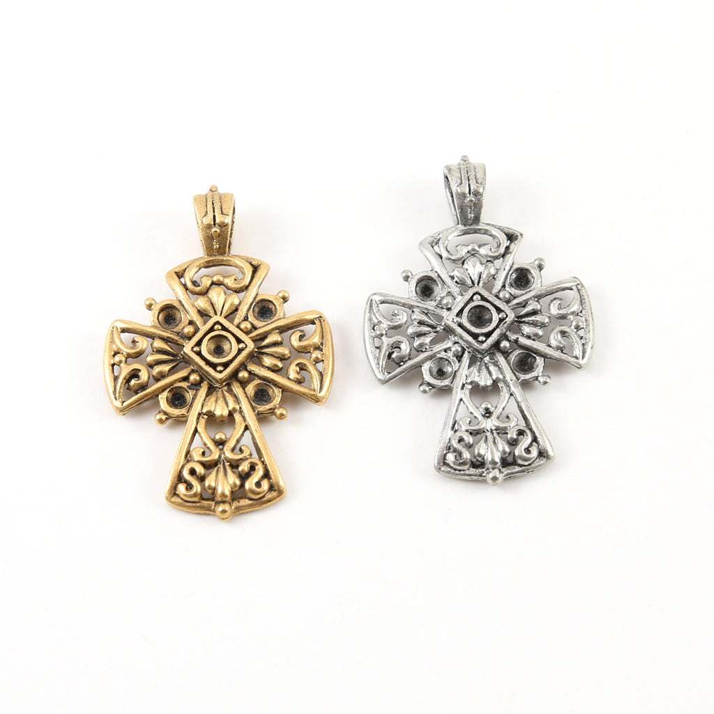 Pewter Fancy Large Cross for Pointed Crystals Inlay Pendant