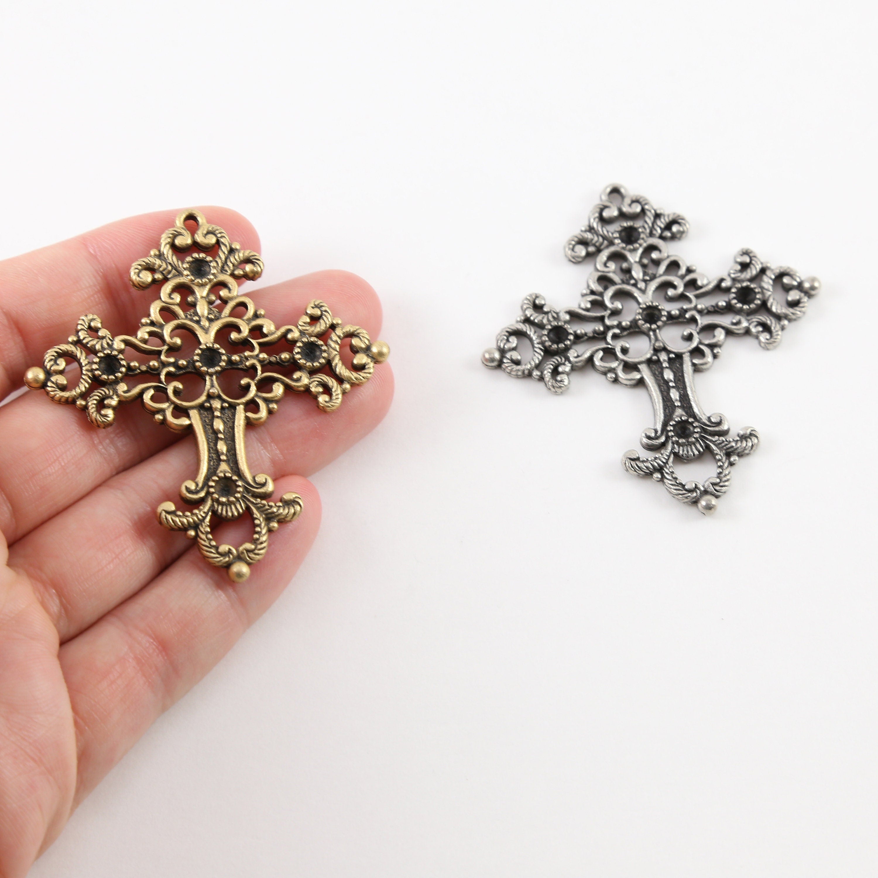 Pewter Extra Large Cross for Pointed Crystals Inlay Pendant