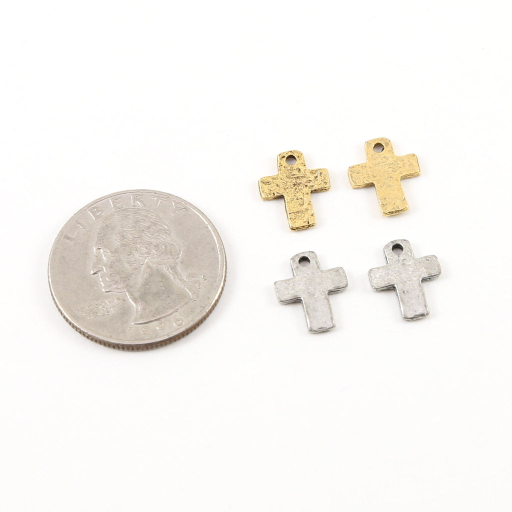 12mmx9mm Pewter Small Little Dainty Hammered Textured Cross Charm (2pc)