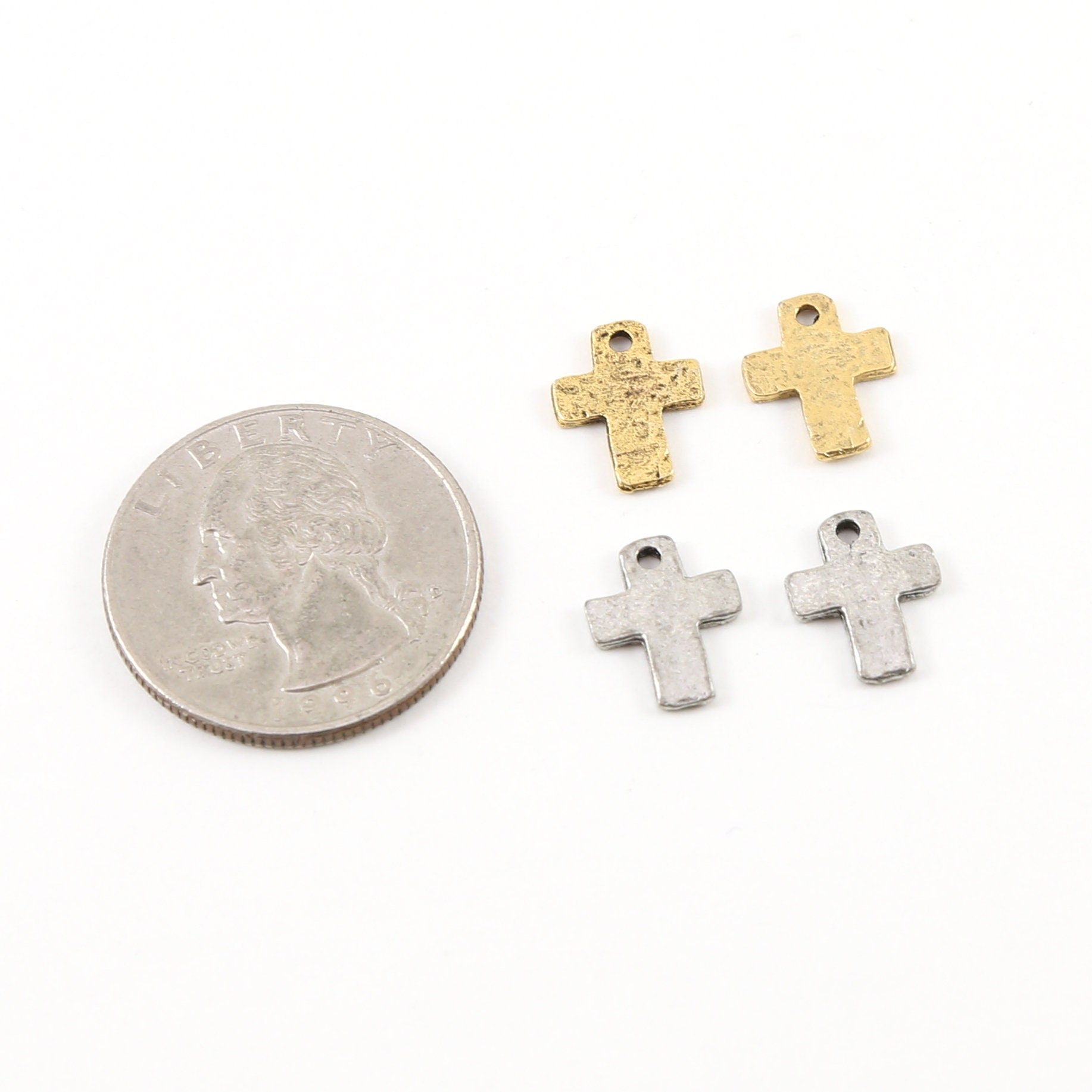 12mmx9mm Pewter Small Little Dainty Hammered Textured Cross Charm (2pc)