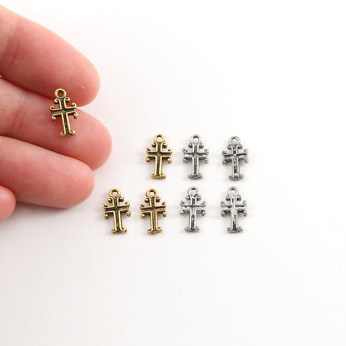 10mmx5mm Pewter Tiny Cross with Curled Edges Small Little Dainty Charm (4pc)