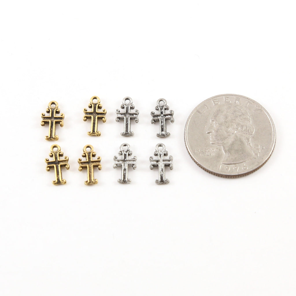 10mmx5mm Pewter Tiny Cross with Curled Edges Small Little Dainty Charm (4pc)
