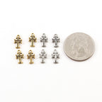 10mmx5mm Pewter Tiny Cross with Curled Edges Small Little Dainty Charm (4pc)