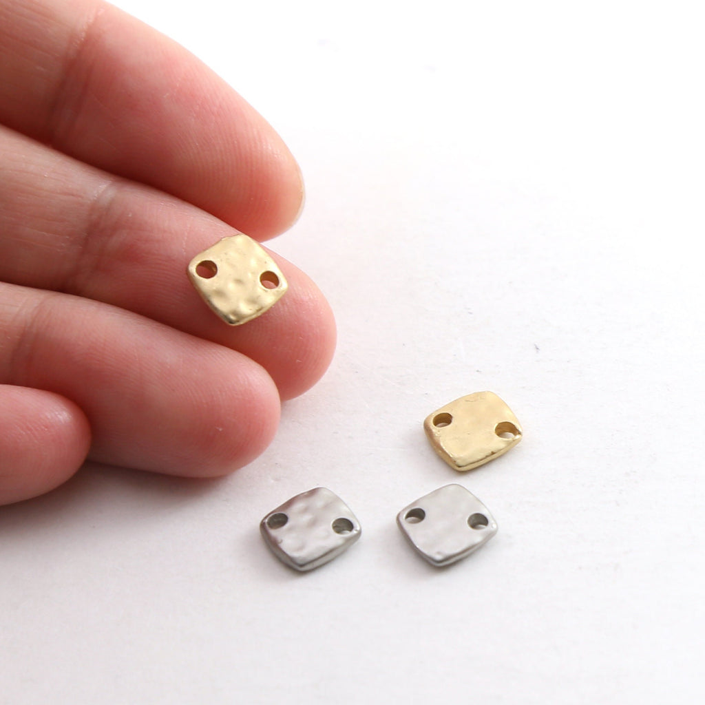 Pewter Metal Matte Silver and Gold Thick Hammered 8mm Square
