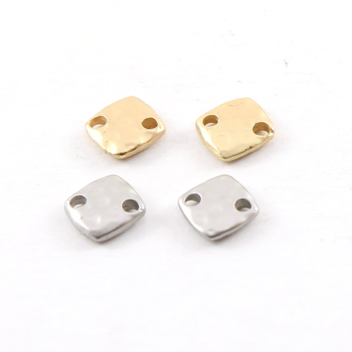 Pewter Metal Matte Silver and Gold Thick Hammered 8mm Square