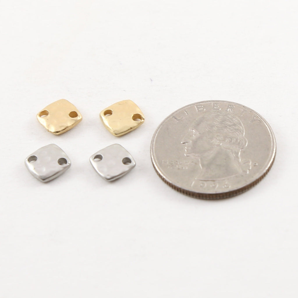 Pewter Metal Matte Silver and Gold Thick Hammered 8mm Square