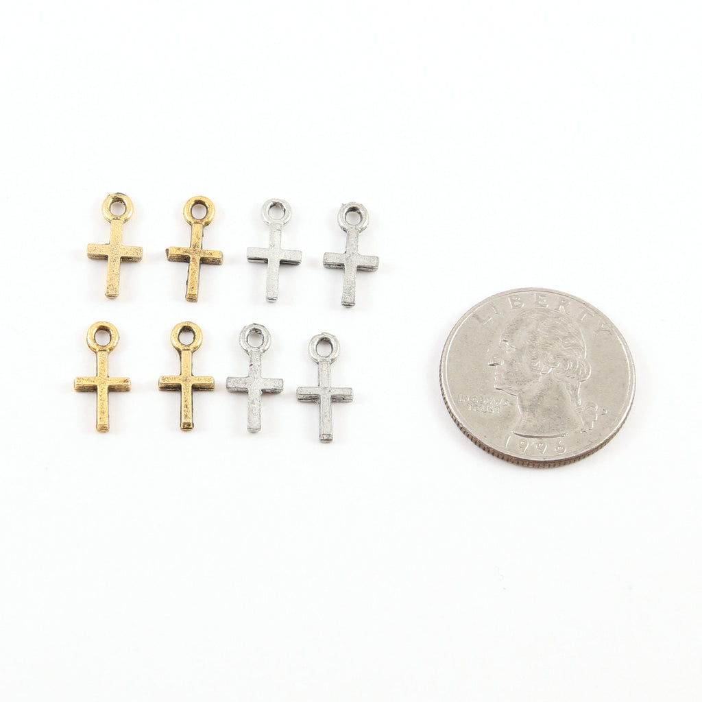 15mmx7mm Pewter Tiny Simple Minimal Cross Small Little Dainty Charm (4pc)
