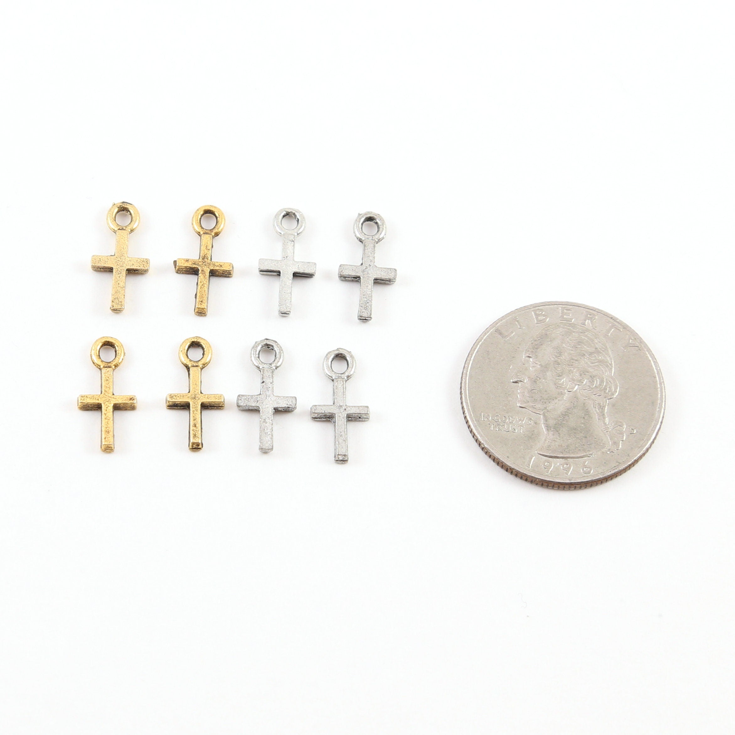 15mmx7mm Pewter Tiny Simple Minimal Cross Small Little Dainty Charm (4pc)