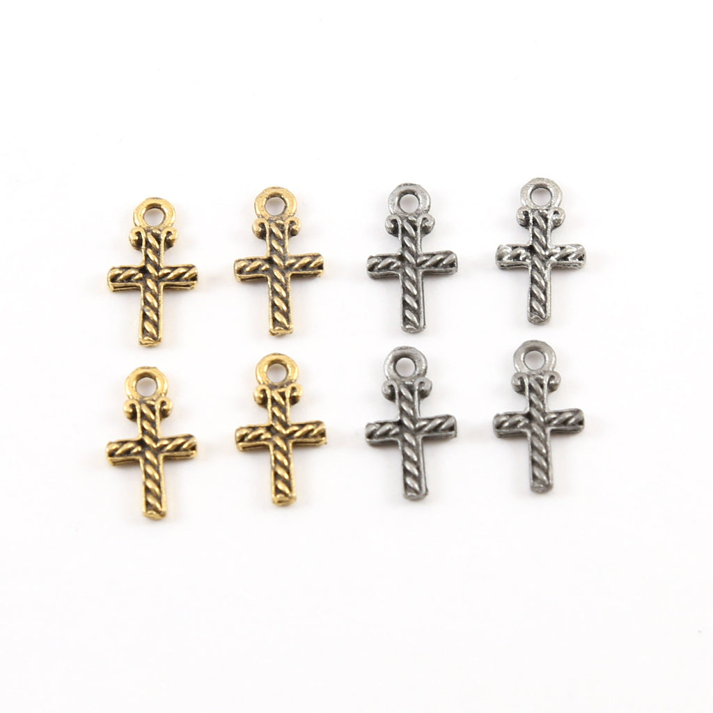15mmx9mm Pewter Small Cross with Lined Detailing Small Dainty Charm (4pc)